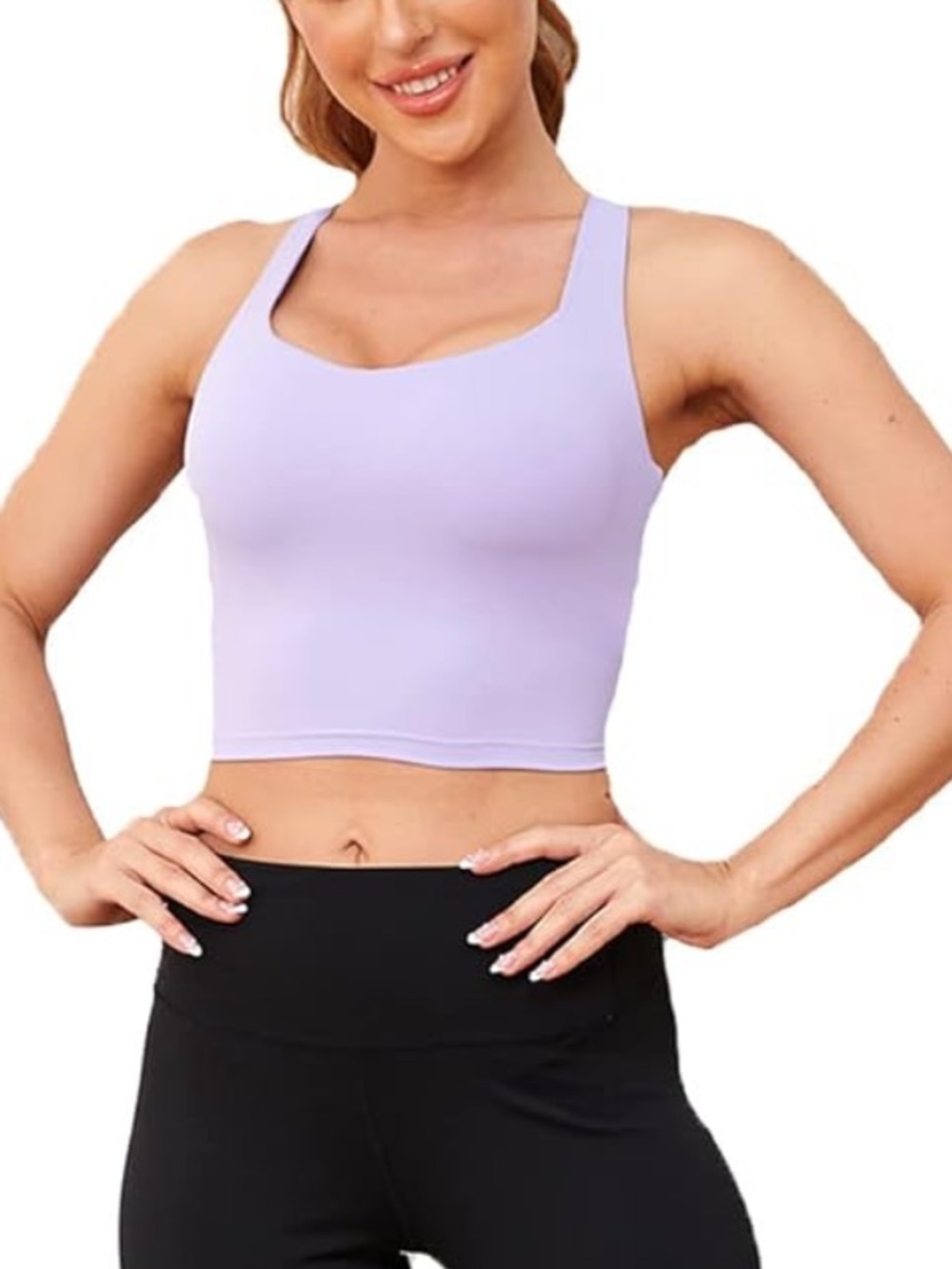KeyHalo Active Crop Tank Top w/Built in Sports Bra Lavendar Strappy Size L